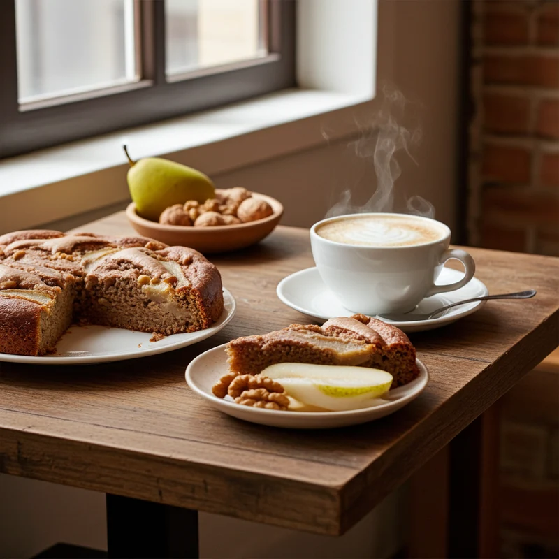 Homemade cake with pear and walnuts