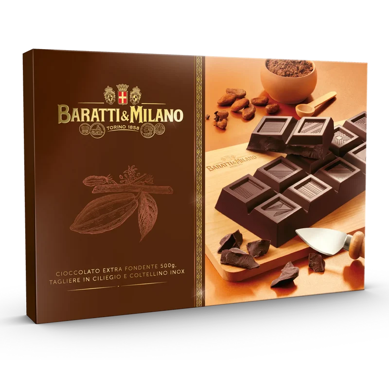 Confezione Extra Fondente, Tagliere In Legno e Coltellino 500g