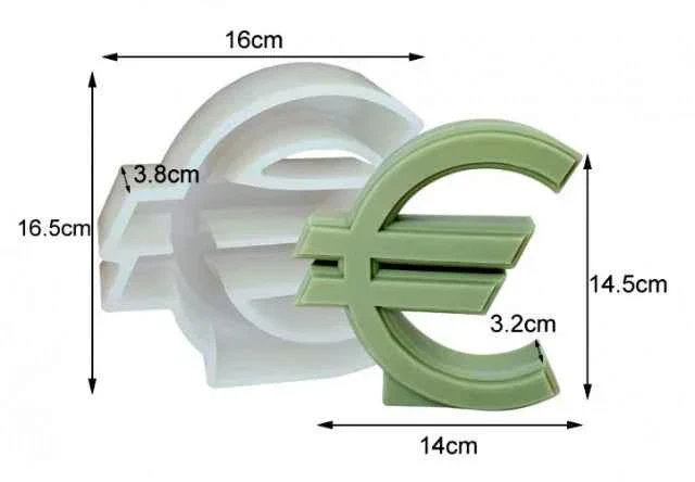 Grande Logo Griffe Euro € di 14 x h 14.5 x 3.2 cm. Stampo in silicone anche per Candele