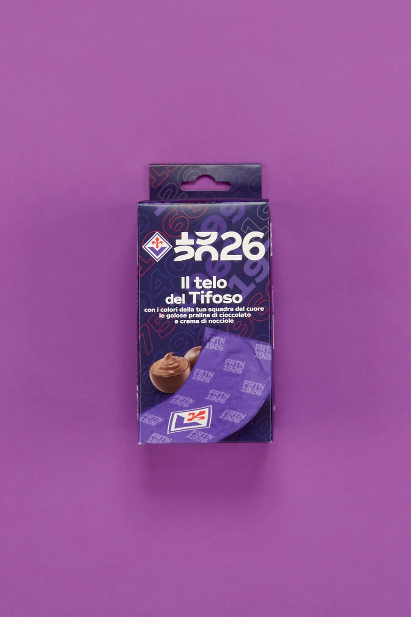 Telo del tifoso Fiorentina Ufficiale ICAM con Praline di Cioccolato al Latte e Crema di Nocciola 80g