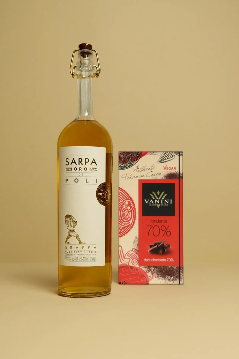 Grappa Sarpa con Tavoletta Vanini Monorigine Perù 70%