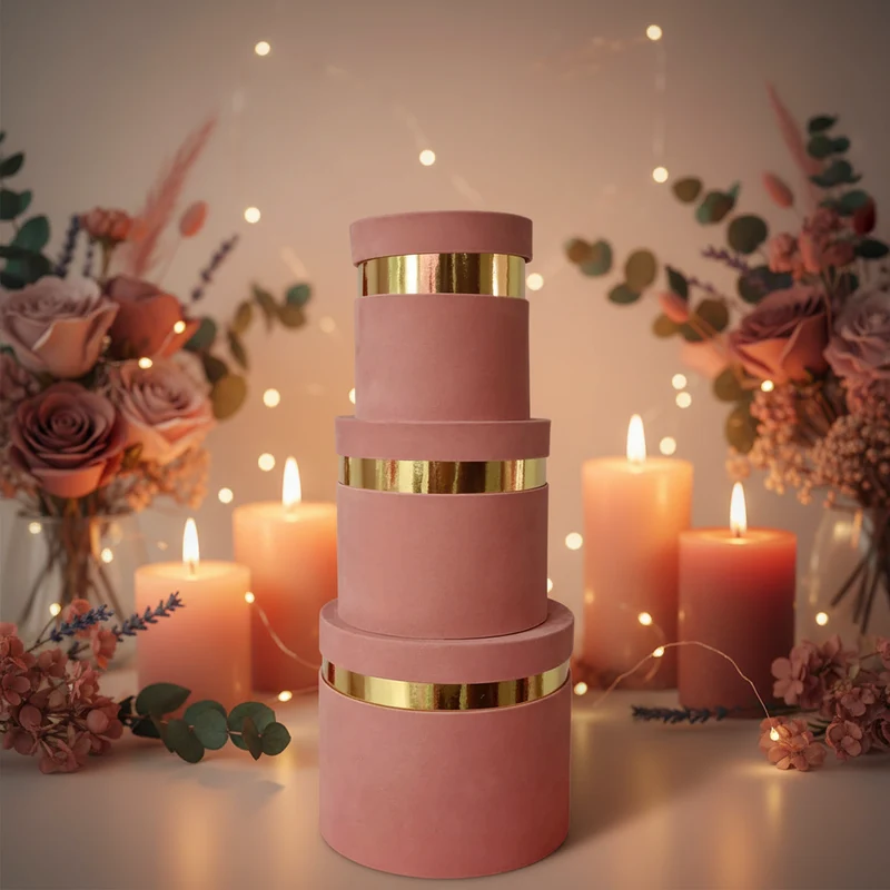 Scatole velluto con bordo oro ROSA ANTICO