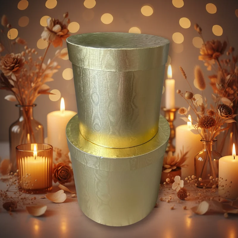 scatole tonde color oro effetto legno – set composto da 2 scatole in 2 diverse dimensioni