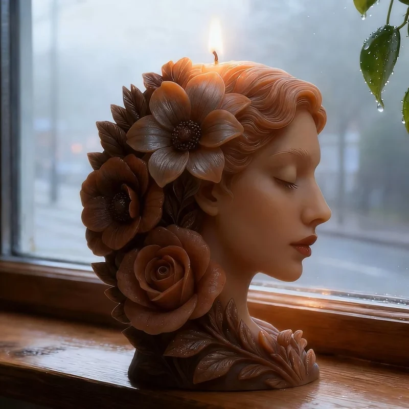 Viso Ragazza con fiori tra i capelli. Stampo in silicone per Candele