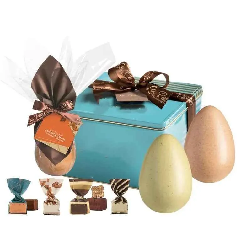 Uovo di Cioccolato Pasqua Golosa. 3 Mini Uova e Tartufi di Cioccolato Latta da collezione 340 g