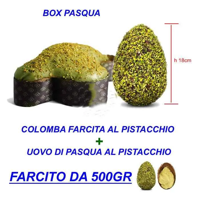 Box Pasquale World Products Shop. Colomba al pistacchio 1kg + Uovo di Pasqua FARCITO al pistacchio 500gr