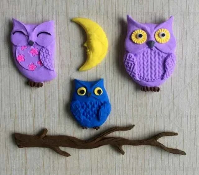 Stampo in silicone di 3 Gufi una Mezza Luna e un Ramo
