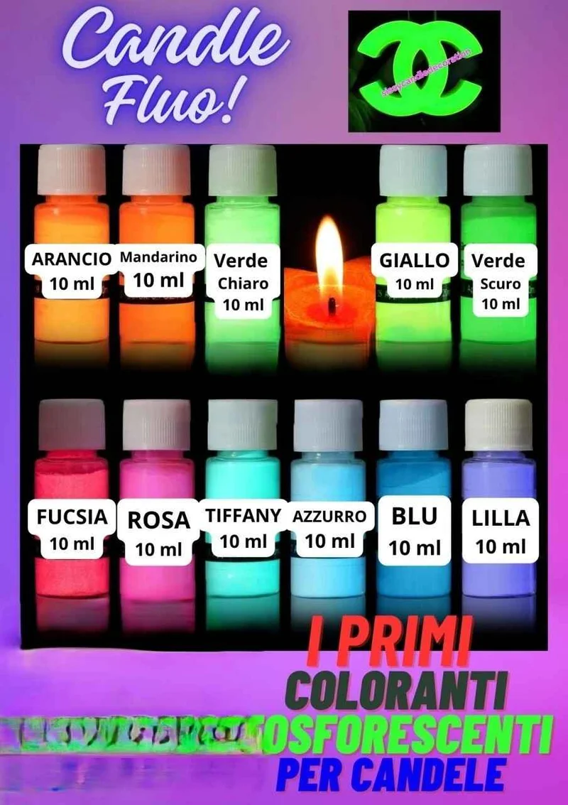 Candle Fluo. I primi coloranti Fosforescenti per Candele
