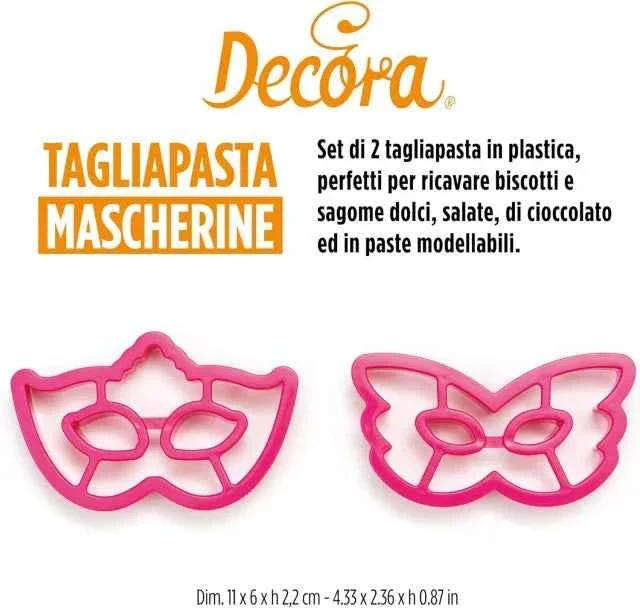 Set di 2 Maschere Carnevale. Stampo Tagliapasta Maschera in plastica