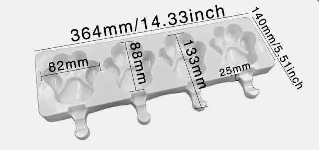 Stampo Gelato Zampa in silicone con 4 Impronte e 10 Stecche
