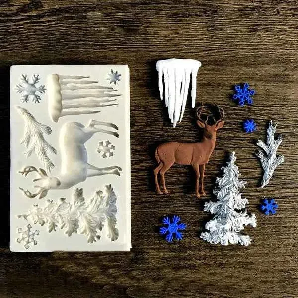 Fantastico stampo Natalizio con Albero di Natale Renna Ghiaccio e Fiocchi di neve