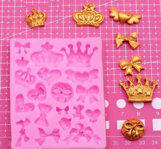 19 Fiocchi e Corona. Stampo Fiocco in silicone. Crown lace Bow Silicone Cake Fondant Molds