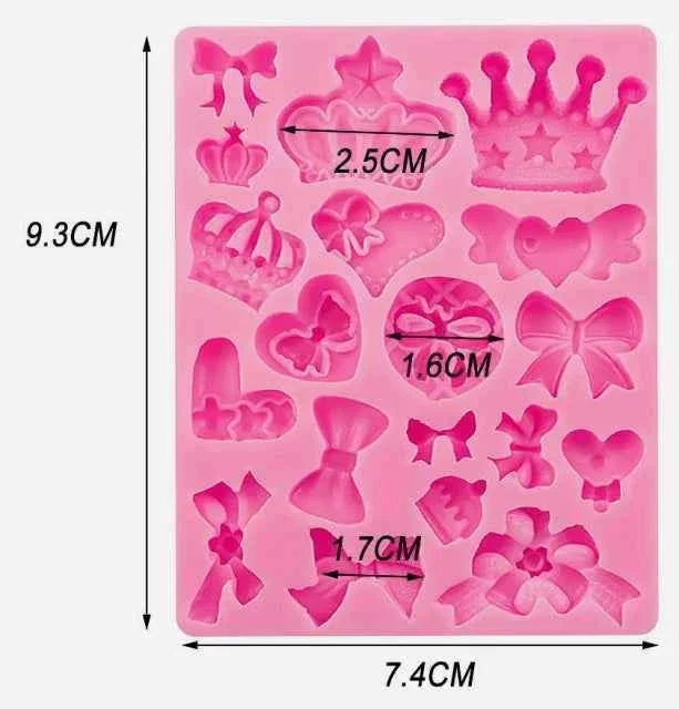 19 Fiocchi e Corona. Stampo Fiocco in silicone. Crown lace Bow Silicone Cake Fondant Molds