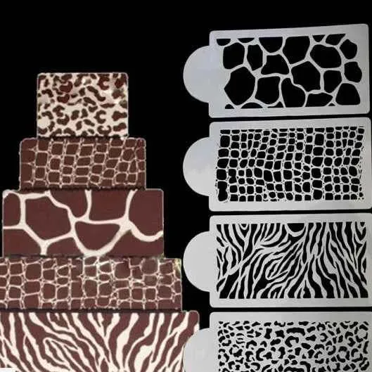 Pelle di Zebra Leopardo Coccodrillo e Giraffa. Set di 4 fantastici Stencil