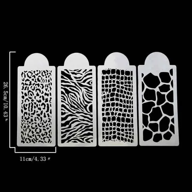 Pelle di Zebra Leopardo Coccodrillo e Giraffa. Set di 4 fantastici Stencil