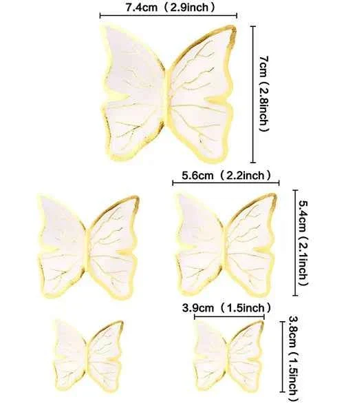 Farfalle volanti con Ali Bianche e bordi Oro. Sagoma Cake Topper