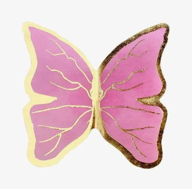 Farfalle volanti con Ali Rosa e bordi Oro. Sagoma Cake Topper