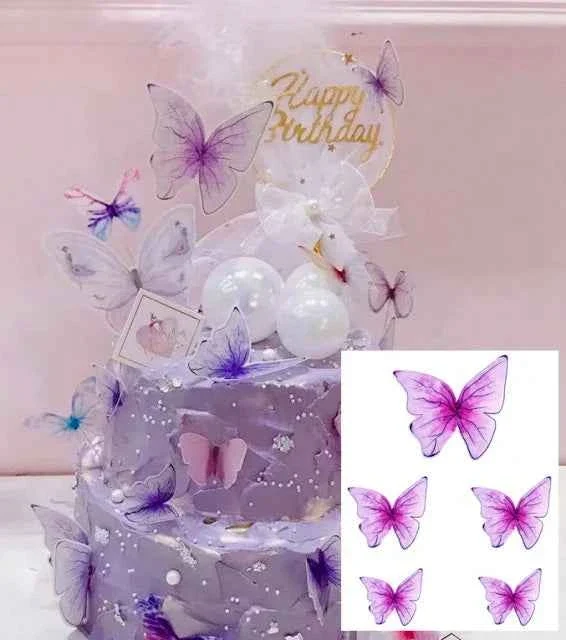 Farfalle volanti con Ali Lilla e bordi Neri. Sagoma Cake Topper