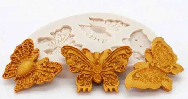 3 Farfalle decorate. Alta risoluzione. Stampo in silicone