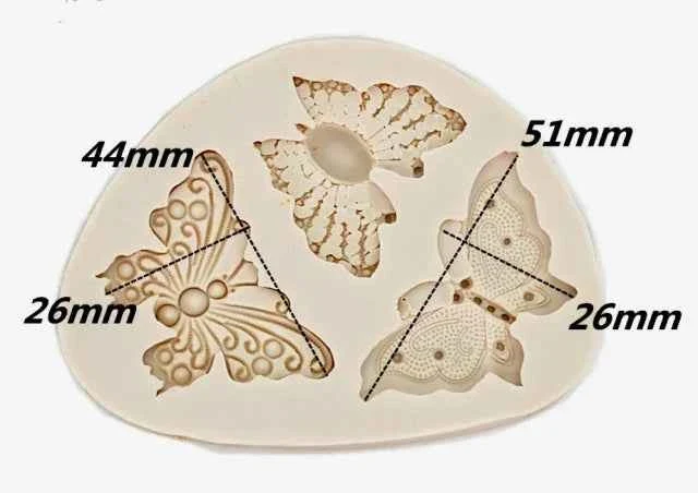 3 Farfalle decorate. Alta risoluzione. Stampo in silicone