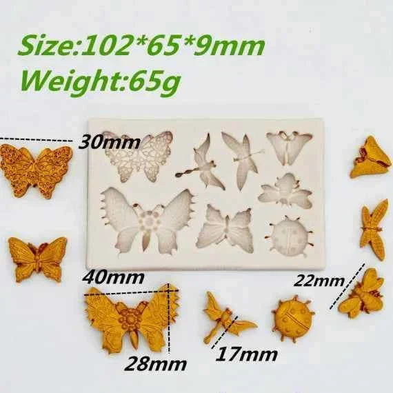 Farfalle Api e Coccinelle decorate. Alta risoluzione. Stampo in silicone