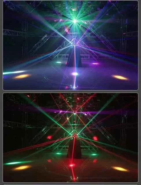 Faro Professional LED Stroboscopico con Laser, anche posizionabile su tavolo. Doppia testa mobile rotante con effetto DISCO a 3 Teste 4 in 1 RGB-W RGB. In zona Roma anche a noleggio