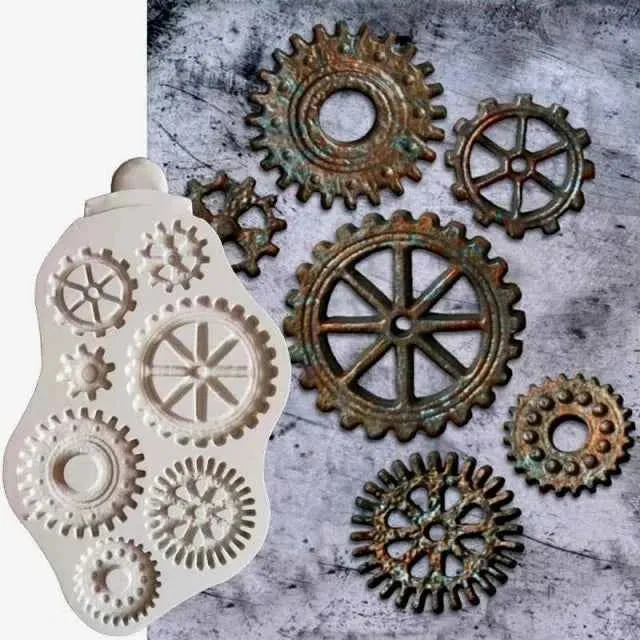 Ingranaggi. Fantastico stampo in Silicone in alta definizione.Distressed Cogs