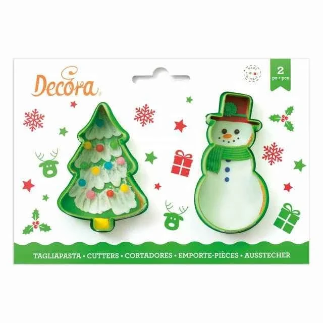 Albero di Natale e Pupazzo Neve. Set di 2 Tagliapasta Natale. Decora