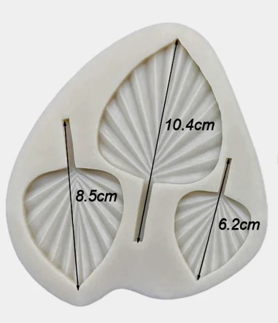 Media Foglia di Palma. Stampo con 3 Palme di 10.4 - 8.5 e 6.2 cm in alta risoluzione in silicone