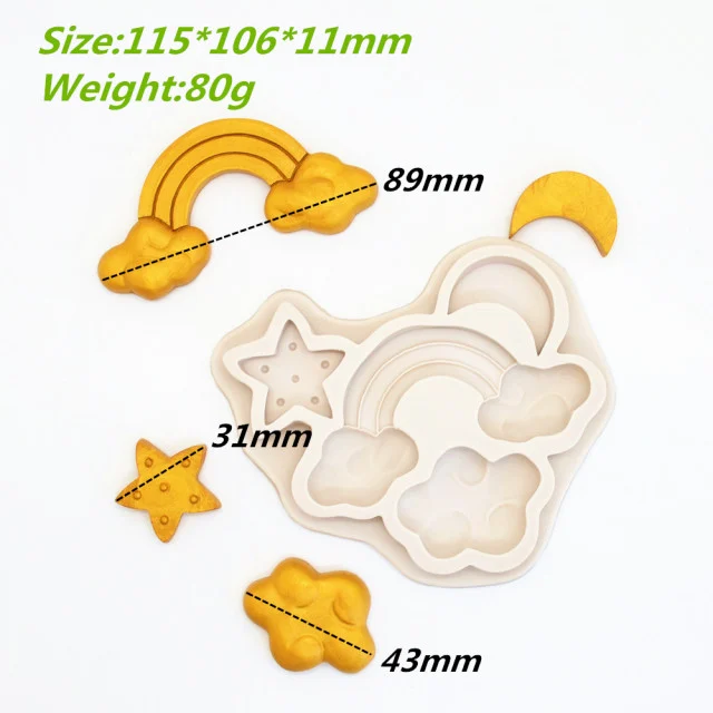 Arcobaleno Nuvola Luna e Stella. Stampo decorativo in silicone