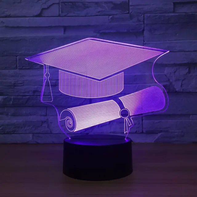 Cappello Laurea e Pergamena. Lampada 7 colori 3/D Led. Telecomando incluso.Cake Topper