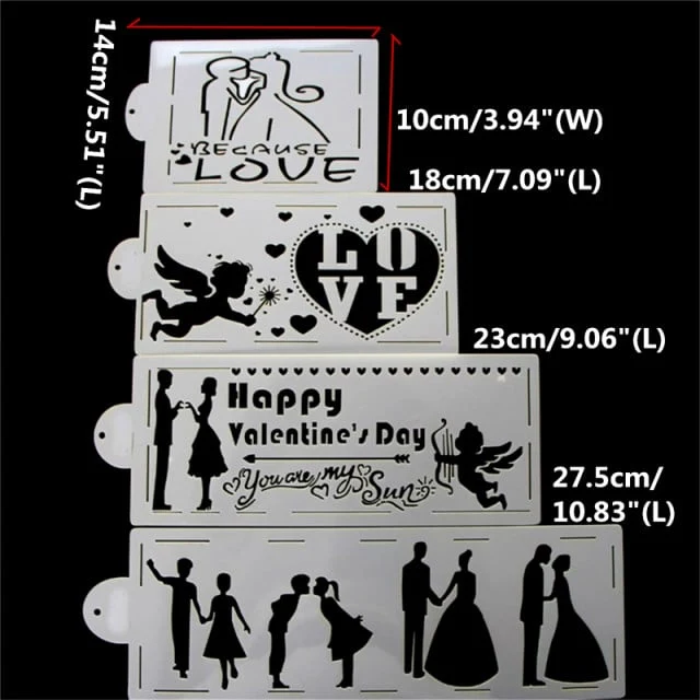 Amore e Innamorati. Set di 4 fantastici Stencil