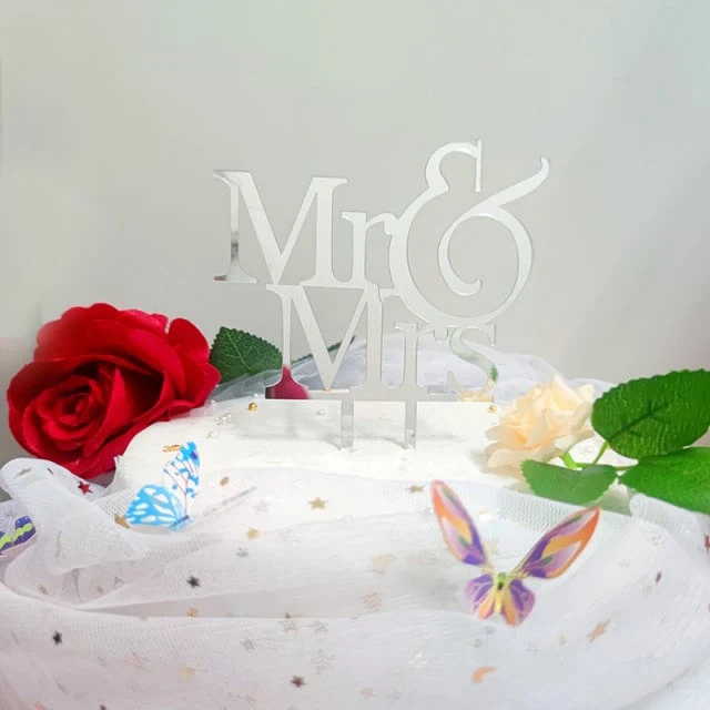 Silhouette Argento Mr e Mrs. Cake Topper Sposi
