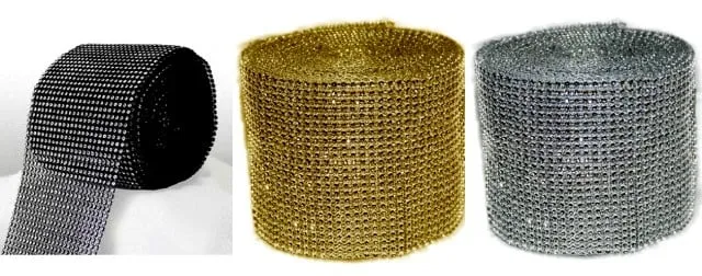 Oro - Argento - Nero - Tiffany - Bianco - Viola. Bordo Strass Alto 10 cm con 24 file