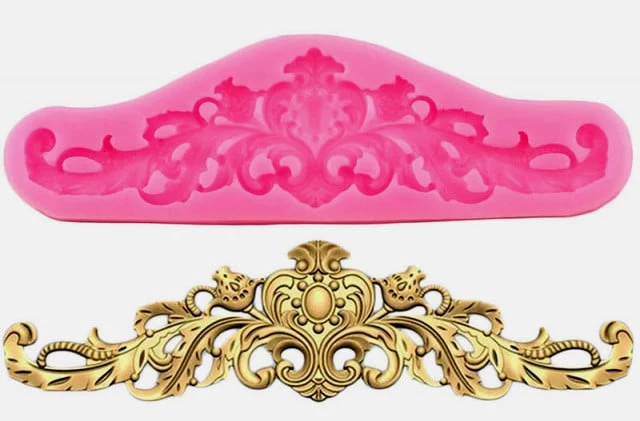 Decorazione Barocco di 14 cm. Baroque Relief Silicone Mold. Stampo Vintage in silicone
