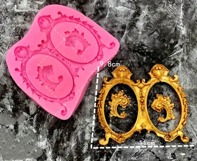 Grande doppia Cornice decorata Ovale. Barocco Vintage. Stampo in silicone