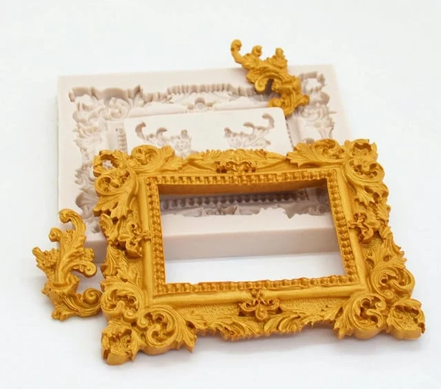 Cornice decorata con Fiori Barocca Vintage. Silicone Mold Flower Frame Lace. Stampo in silicone