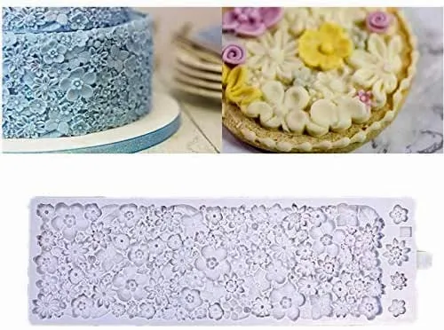 Fiori. Grande Stampo Bordo Floreale di 37 x 12 cm in silicone con molti Fiori
