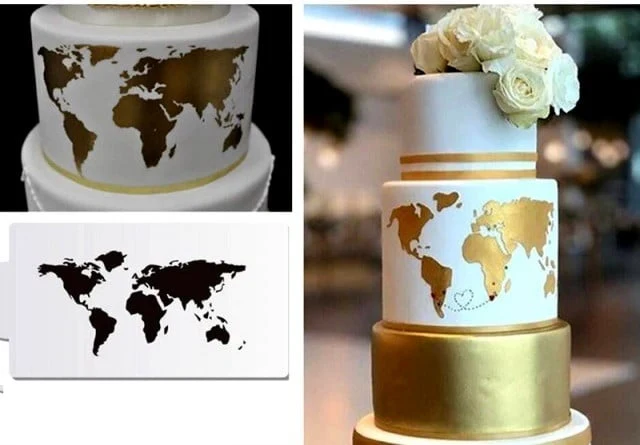 Continenti Mondo. Bellissimo Stencil per decorare il Bordo della tua Torta