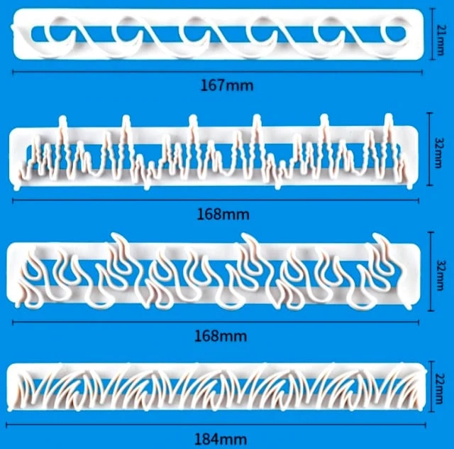 Erba Fiamme Ghiaccio e Onde mare. Set di 4 stampi cutter tagliapasta
