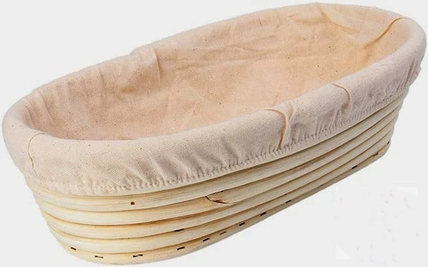 35 x 14 x 8 cm. Grande Cestino di Lievitazione Ovale in Rattan naturale con Fodera. Pane e Pizza