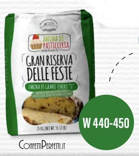Gran Riserva delle Feste. W 440-450. Farina di grano tenero Tipo 00. Macinazione Lendinara. Anima di Pasticceria