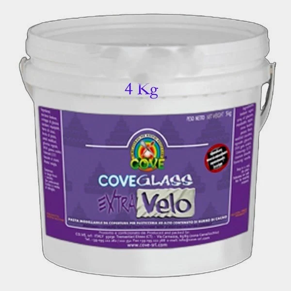 4 Kg. Pasta di zucchero Bianca Cove Glass Extra Velo. Alta percentuale di Burro di Cacao