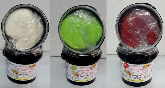 Porcellana Bianca Rossa e Verde Alimentare. Gum Paste per realizzare petali finissimi quasi trasparenti!! Senza Glutine e prodotti O.G.M.