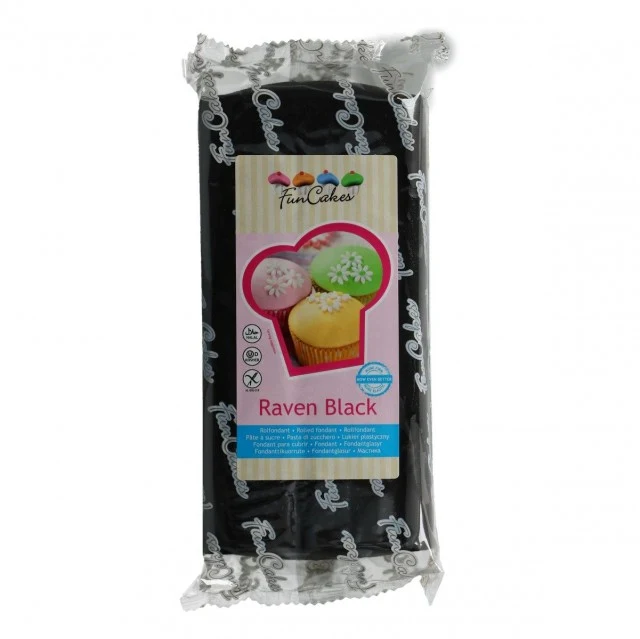 1 Kg.nero assoluto. Pasta di zucchero FunCakes.raven black.