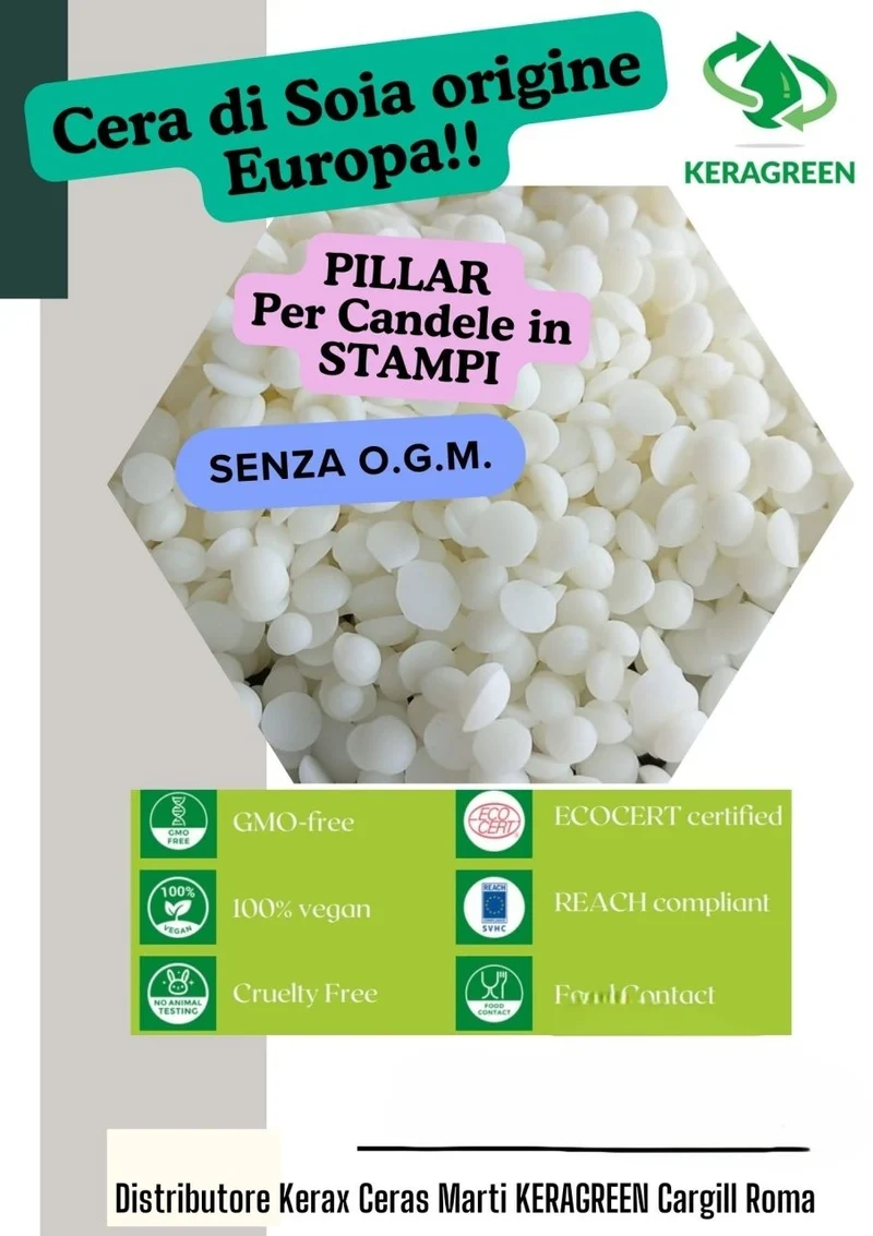 Stampi. Cera Soia Extra Bianca Pillar EUROPA per Candele. KERAGREEN
