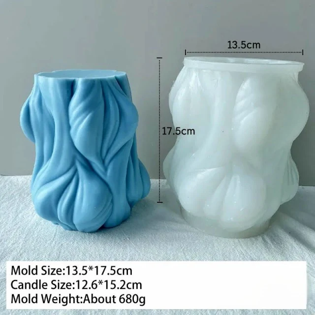 Alta Colonna di Arte Astratta e con Onde ondulate di 17.5 cm. Stampo Geometrico anche per Candele