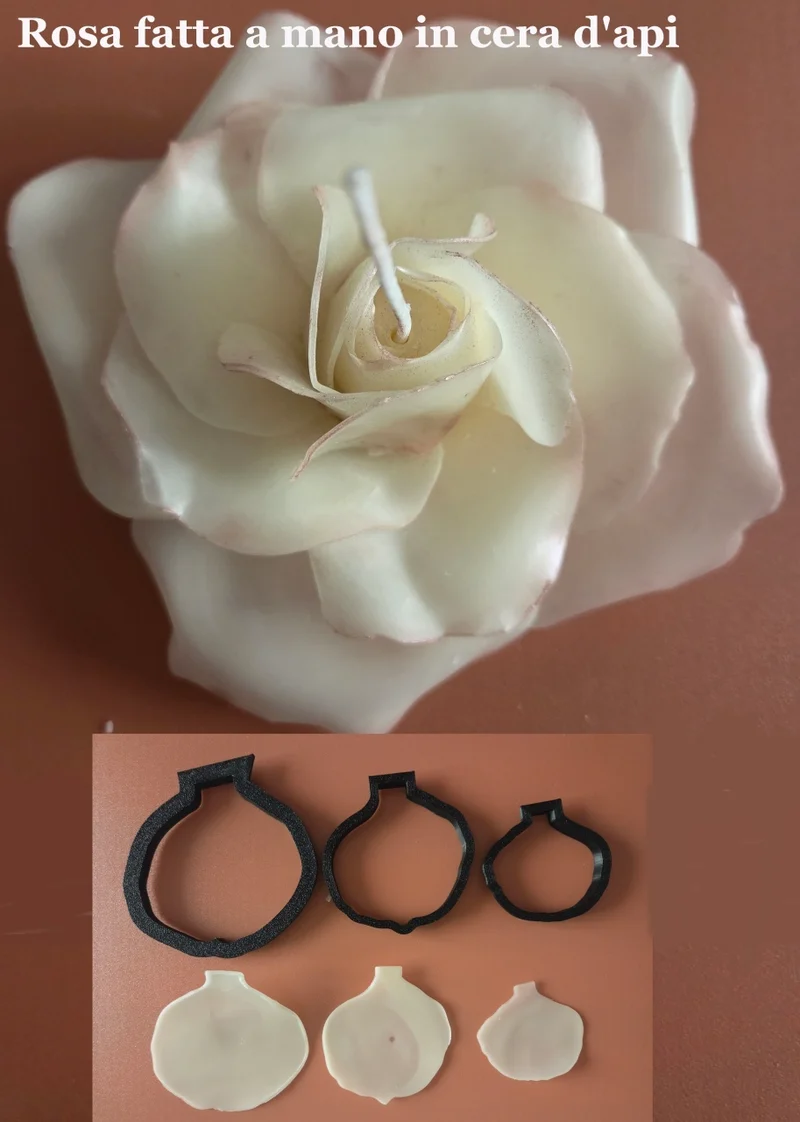 Rosa in Cera d'Api realizzata a mano. Set di 3 Stampi Cutter. WORLD PRODUCTS SHOP