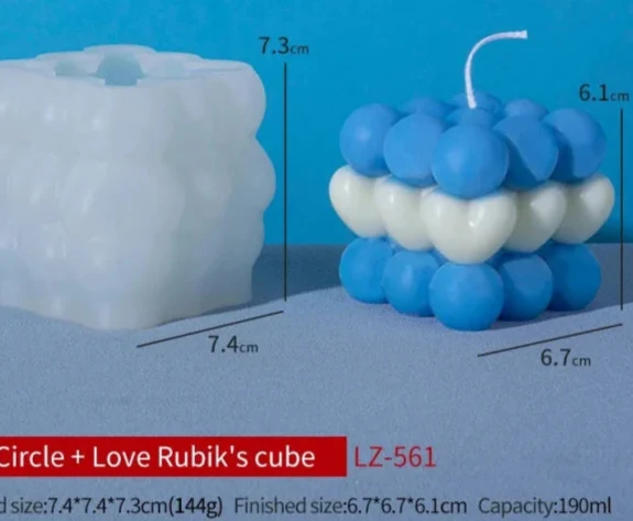 Cubo Rubik con Cuori e Sfere di 6.1 cm. Stampo in silicone anche per Candele