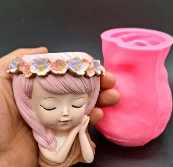 Viso Bambina Vaso di 8.9 cm. Stampo in silicone anche per Candele